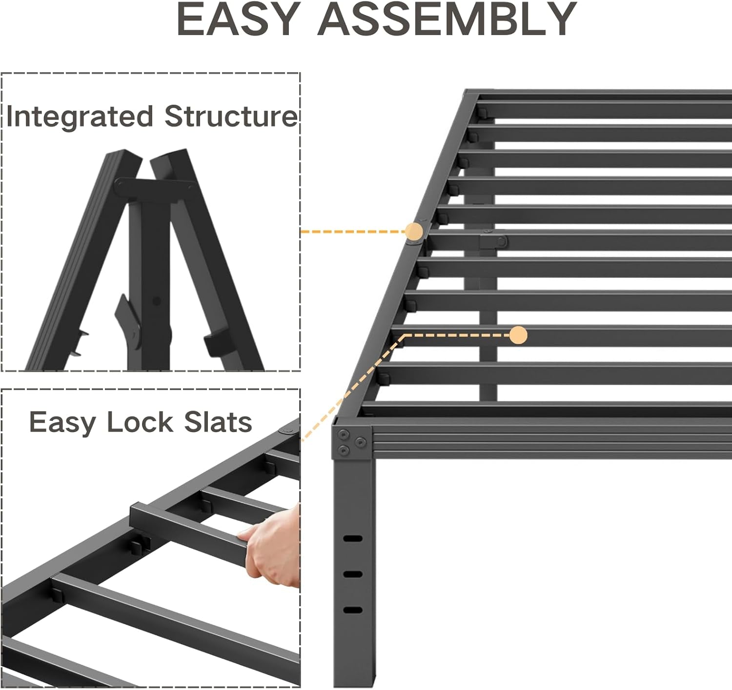 Twin XL Bed Frame 16" High Heavy Duty Steel Slats with Heavy Duty Support for Mattress, No Box Spring Needed,Noise-Free,Easy Assembly