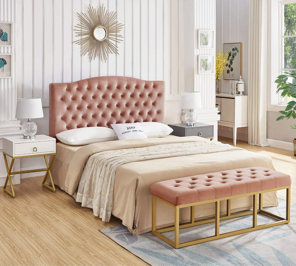 Upholstered Tufted Button Velvet Headboard,Comfortable Fashional Headboard Queen/Full Size,Blush