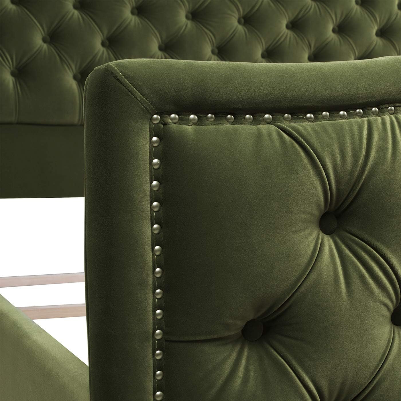 Marcella Upholstered Shelter Headboard Bed Set, King, Olive Green Performance Velvet