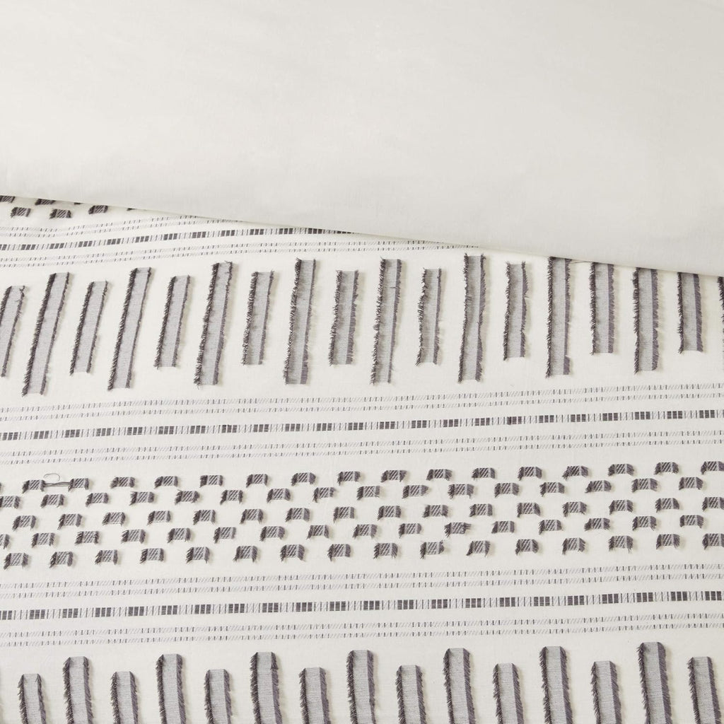 Rhea 100% Cotton Duvet Set Mid Century Modern Boho Design, All Season Comforter Cover Bedding Set, Matching Shams, King/Cal King, Geometric Clipped Jacquard Ivory 3 Piece