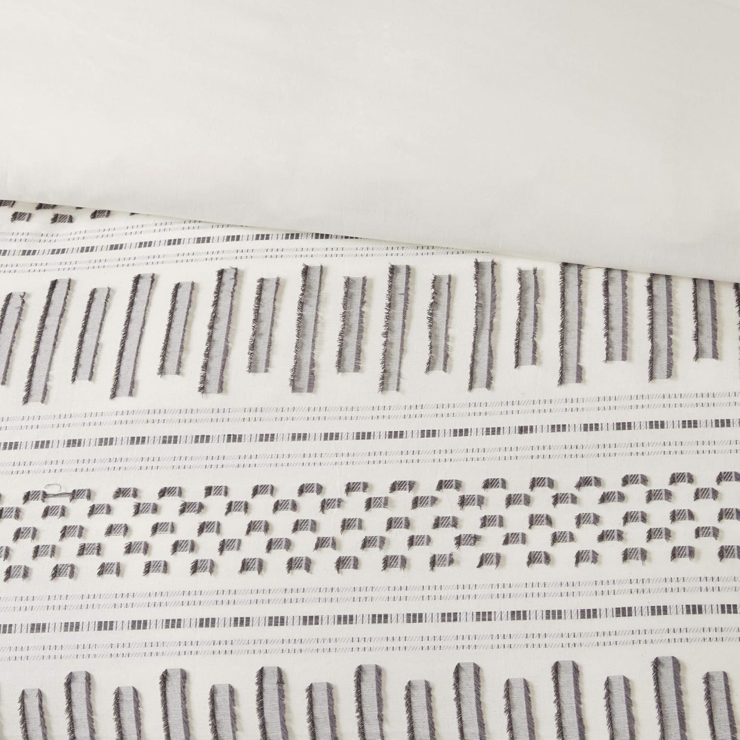 Rhea 100% Cotton Duvet Set Mid Century Modern Boho Design, All Season Comforter Cover Bedding Set, Matching Shams, King/Cal King, Geometric Clipped Jacquard Ivory 3 Piece