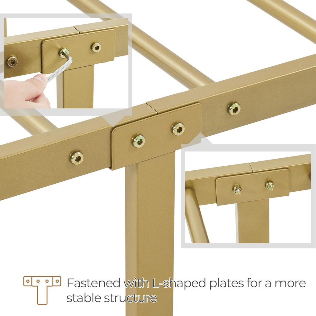 Classic Metal Platform Bed Frame Mattress Foundation with Victorian Style Iron-Art Headboard/Footboard/Under Bed Storage/No Box Spring Needed/Twin Size Antique Gold