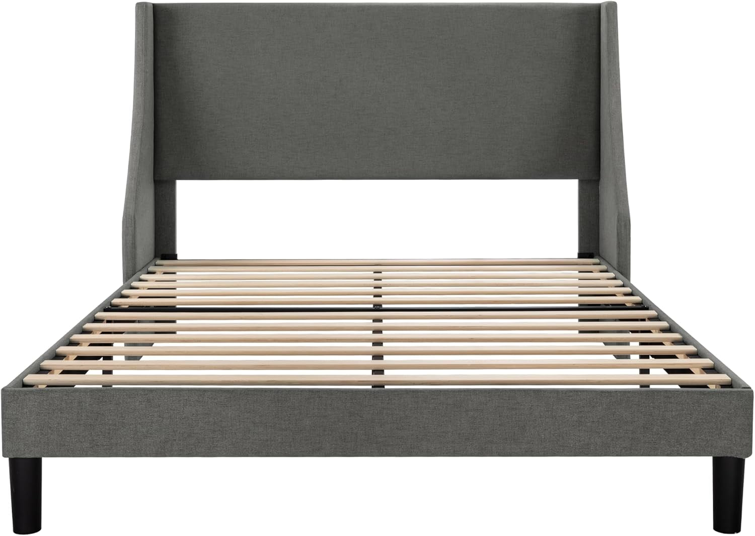 Platform Bed Frame Queen Size with Upholstered Headboard – Modern Deluxe Wingback Design, Wood Slat Support, Dark Grey