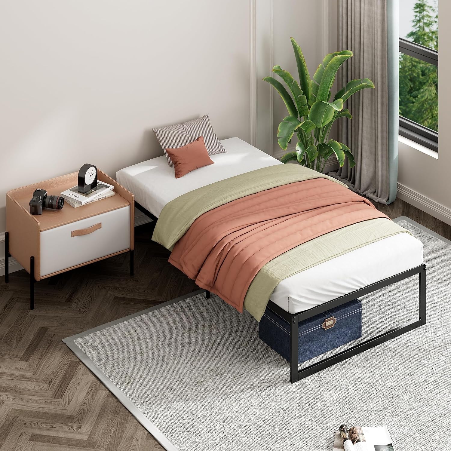 ABEL Metal Platform Bed Frame, Mattress Foundation with Steel Slat Support, No Box Spring Needed, Easy Assembly, Twin