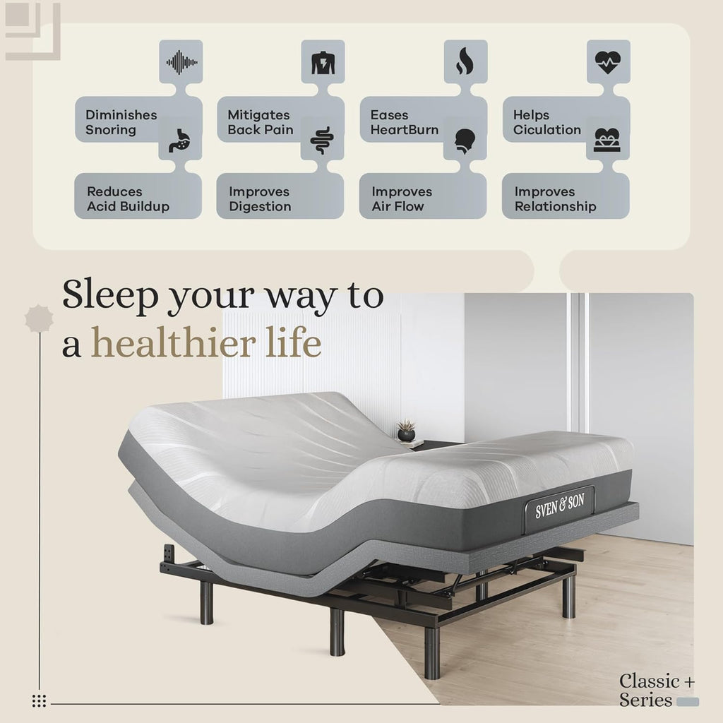 Harmony Adjustable Bed Base, Head and Foot Lift, Massage, Under-Bed Lights, USB, Gel Memory, Zero Gravity Smart Frame - Queen + 14 Inch Hybrid Spring Matt (Medium Soft)