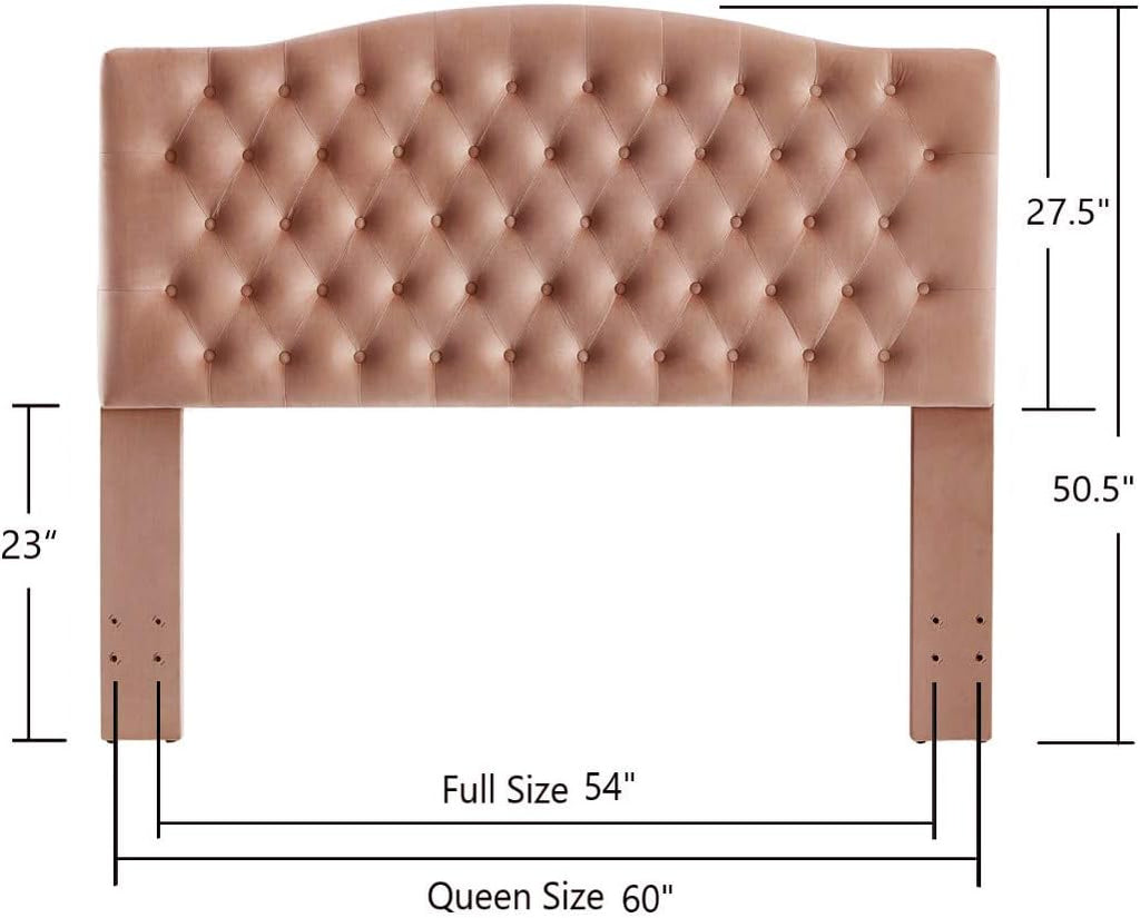 Upholstered Tufted Button Velvet Headboard,Comfortable Fashional Headboard Queen/Full Size,Blush