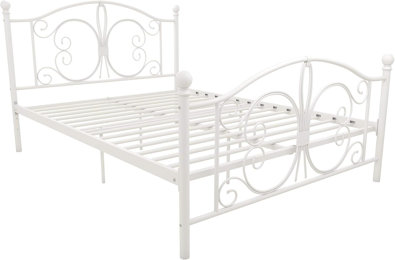 Bombay Metal Platform Bed with Parisian Style Headboard and Footboard, Adjustable Base Height for Underbed Storage, No Box Spring Needed, Full, White