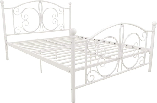 Bombay Metal Platform Bed with Parisian Style Headboard and Footboard, Adjustable Base Height for Underbed Storage, No Box Spring Needed, Full, White