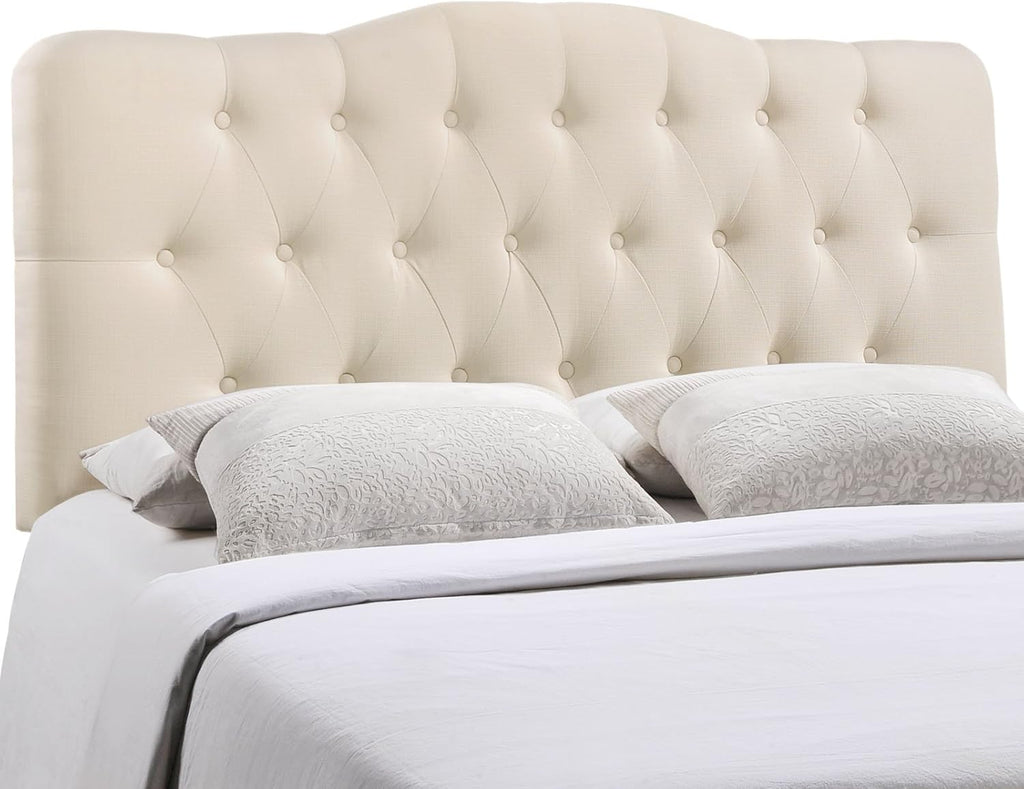 Annabel Tufted Button Linen Fabric Upholstered King Headboard in Ivory