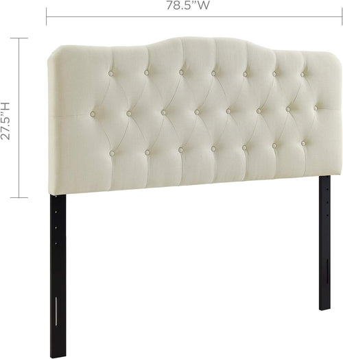 Annabel Tufted Button Linen Fabric Upholstered King Headboard in Ivory