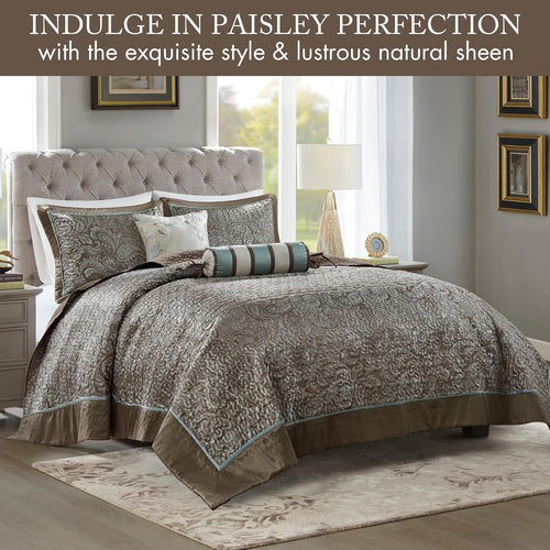 Aubrey Reversible Quilted Bedspread Set, Solid Reverse Summer Breathable, Lightweight All Season Bedding Layer, Matching Shams, Bedspread Queen(102"X118"), Blue 5 Piece