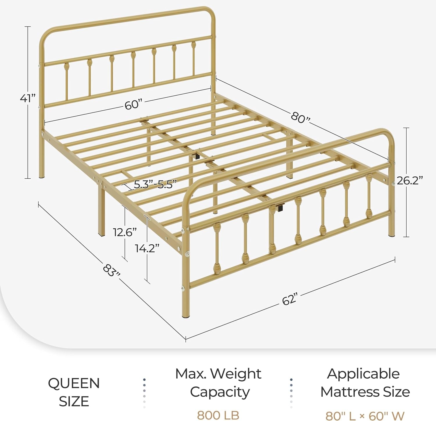 Classic Metal Platform Bed Frame Mattress Foundation with Victorian Style Iron-Art Headboard/Footboard/Under Bed Storage/No Box Spring Needed/Queen Size Antique Gold