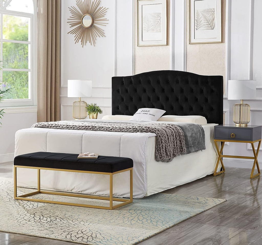 Upholstered Tufted Button Velvet Headboard,Comfortable Fashional Headboard Queen/Full Size,Black