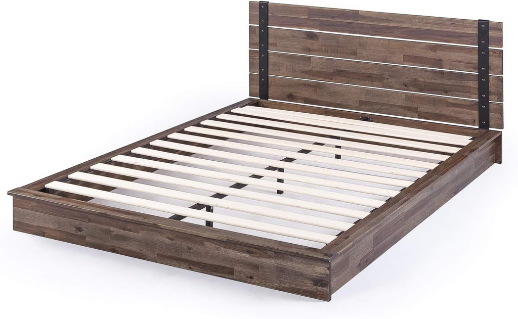 Brock Metal and Wood Platform Bed Frame, Solid Acaciawood Mattress Foundation, No Box Spring Needed, Easy Assembly, Queen