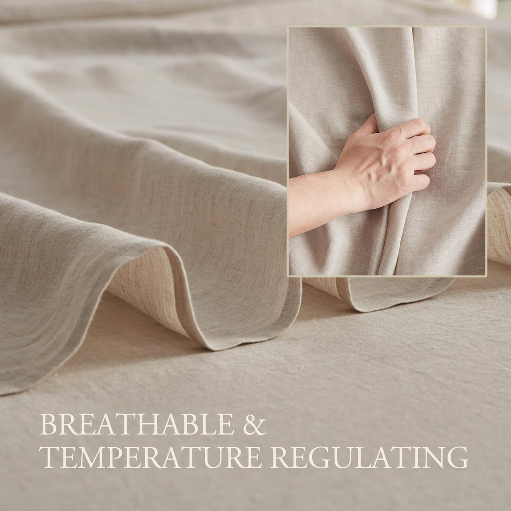 Pure Linen Sheets Set, 100% French Linen from Normandy, Breathable and Durable for Hot Sleepers, 3 Pcs Set - 1 Flat Sheet, 1 Fitted Sheet, 1 Pillowcase (Natural Linen, Twin)