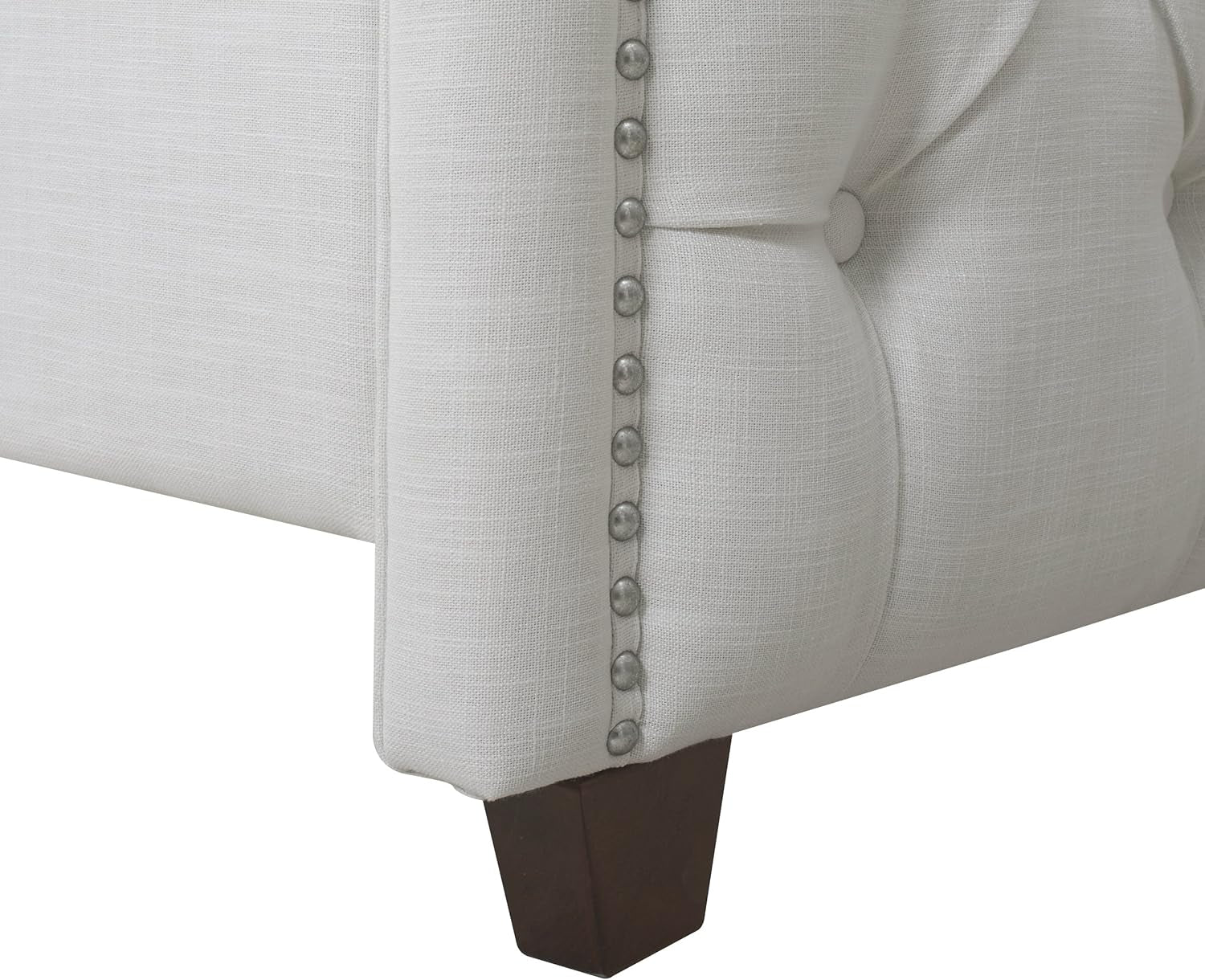 Marcella Upholstered Shelter Headboard Bed Set, King, Antique White Polyester