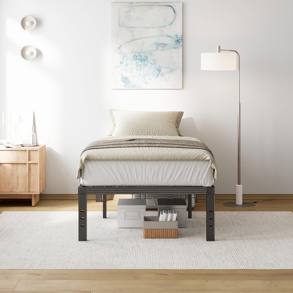 Twin XL Bed Frame 16" High Heavy Duty Steel Slats with Heavy Duty Support for Mattress, No Box Spring Needed,Noise-Free,Easy Assembly