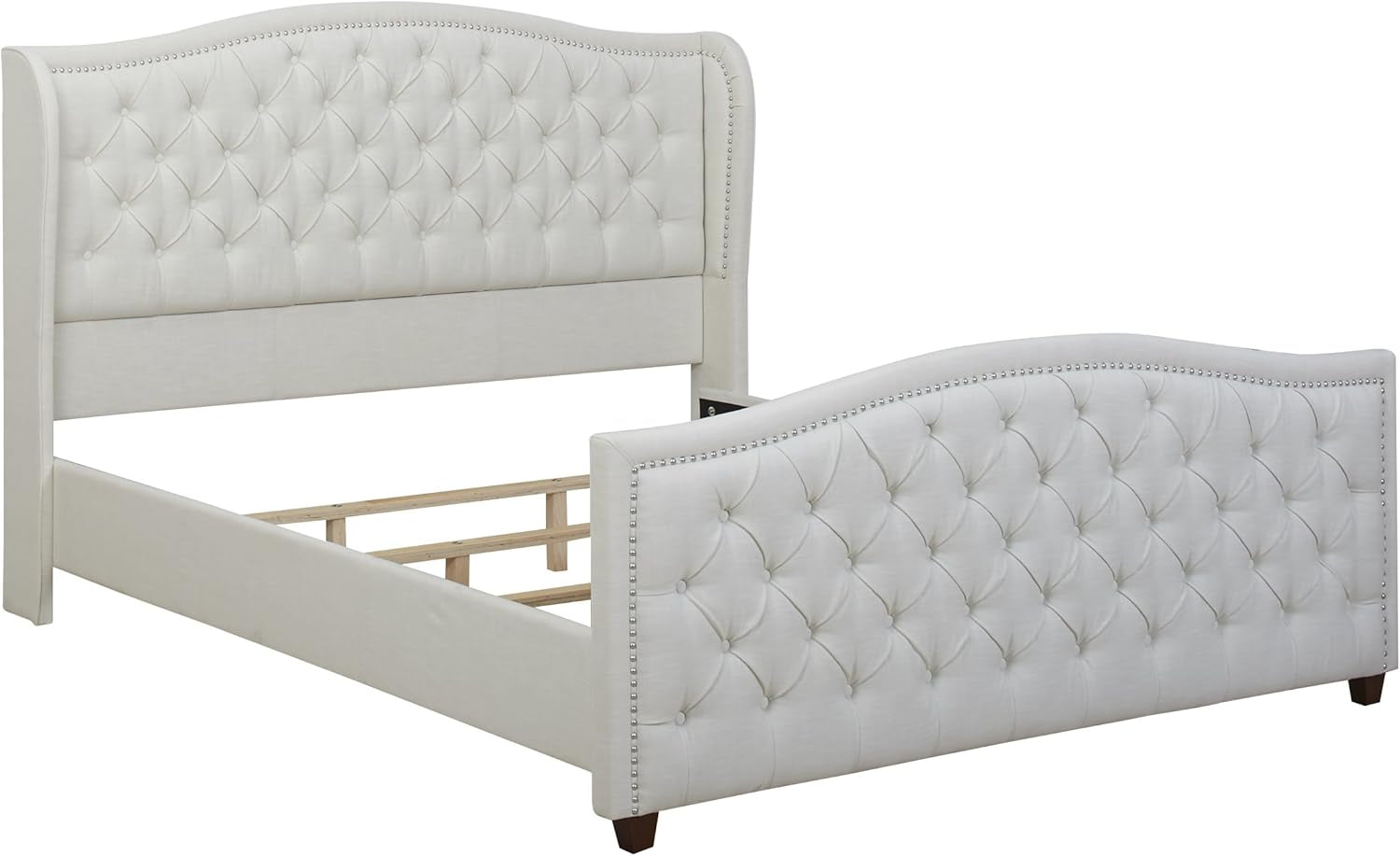 Marcella Upholstered Shelter Headboard Bed Set, King, Antique White Polyester