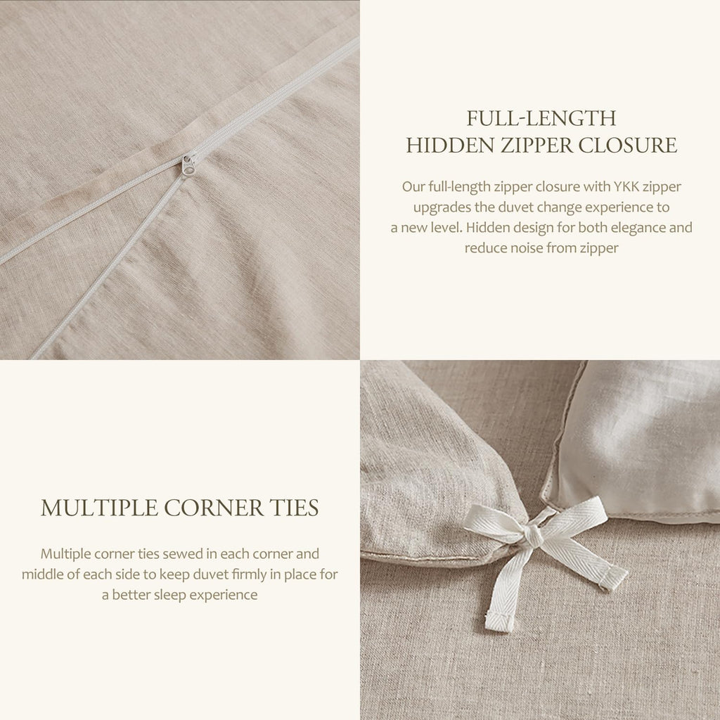 100% Linen Duvet Cover Set 3Pcs, Pure Natural French Flax Linen Duvet Cover King 90"X104" with Corner Ties and Zipper Closure, Soft Breathable Durable for Hot Sleepers (Natural Linen, King)