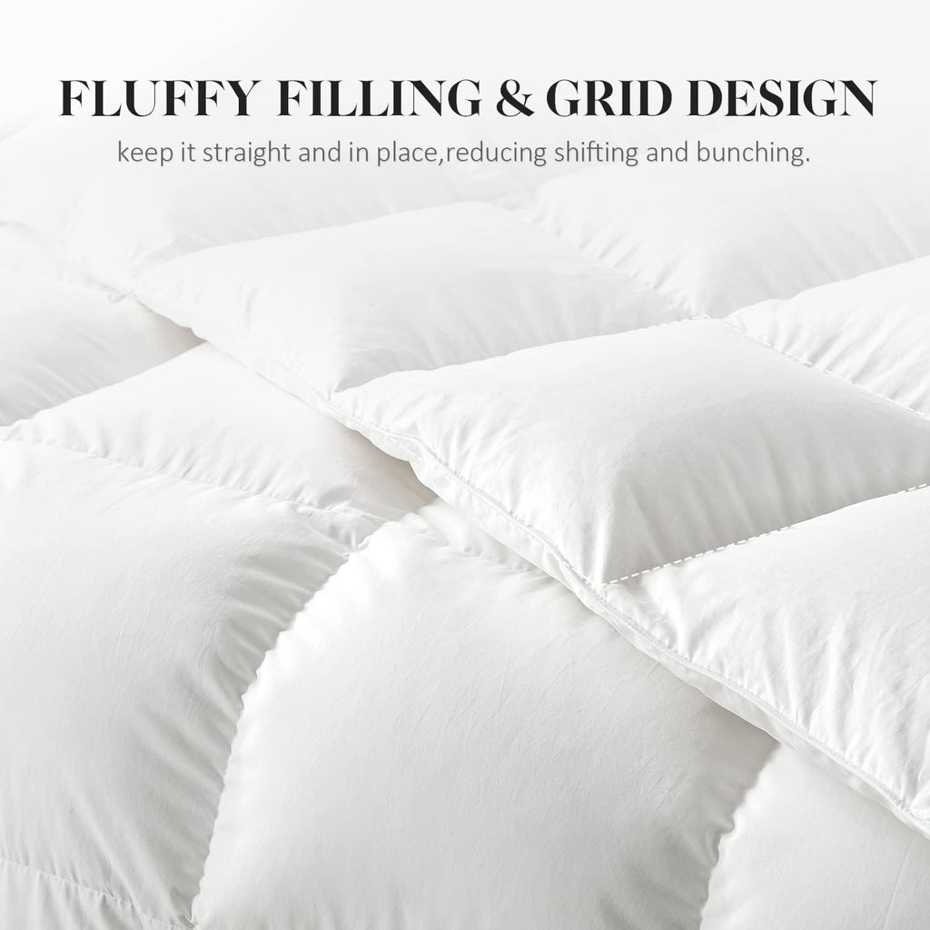 Feather down Fiber Comforter King Size,Duvet Insert King Filled with Feather and down Fiber, All Season White Luxury Bed Comforter,Ultra Soft 100% Cotton 106"X90"