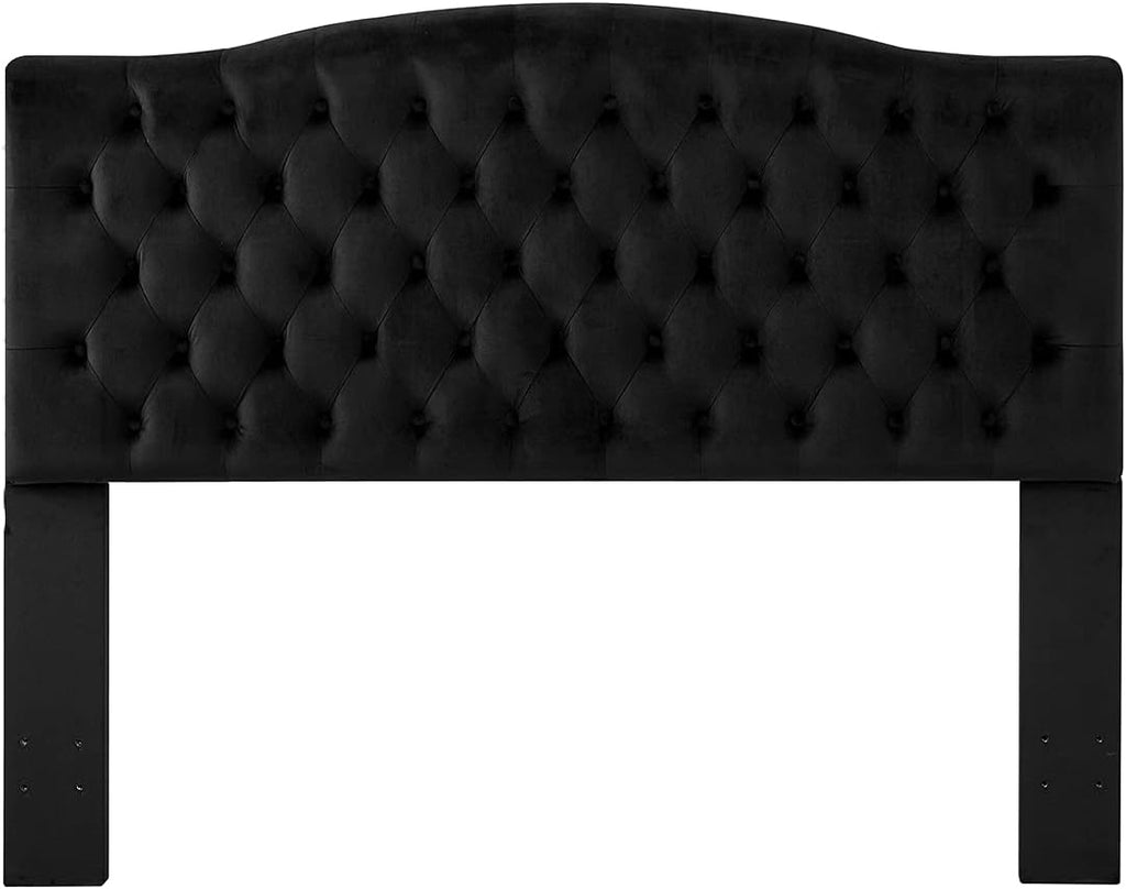 Upholstered Tufted Button Velvet Headboard,Comfortable Fashional Headboard Queen/Full Size,Black