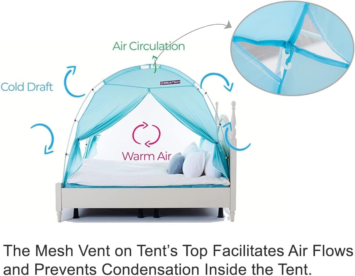 Floorless Indoor Privacy Tent on Bed for Warm and Cozy Sleep inside Drafty Room (Twin, Mint)