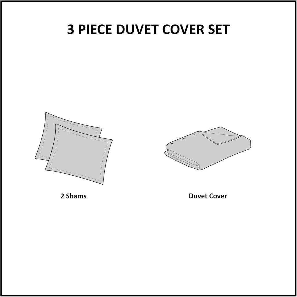 Rhea 100% Cotton Duvet Set Mid Century Modern Boho Design, All Season Comforter Cover Bedding Set, Matching Shams, King/Cal King, Geometric Clipped Jacquard Ivory 3 Piece