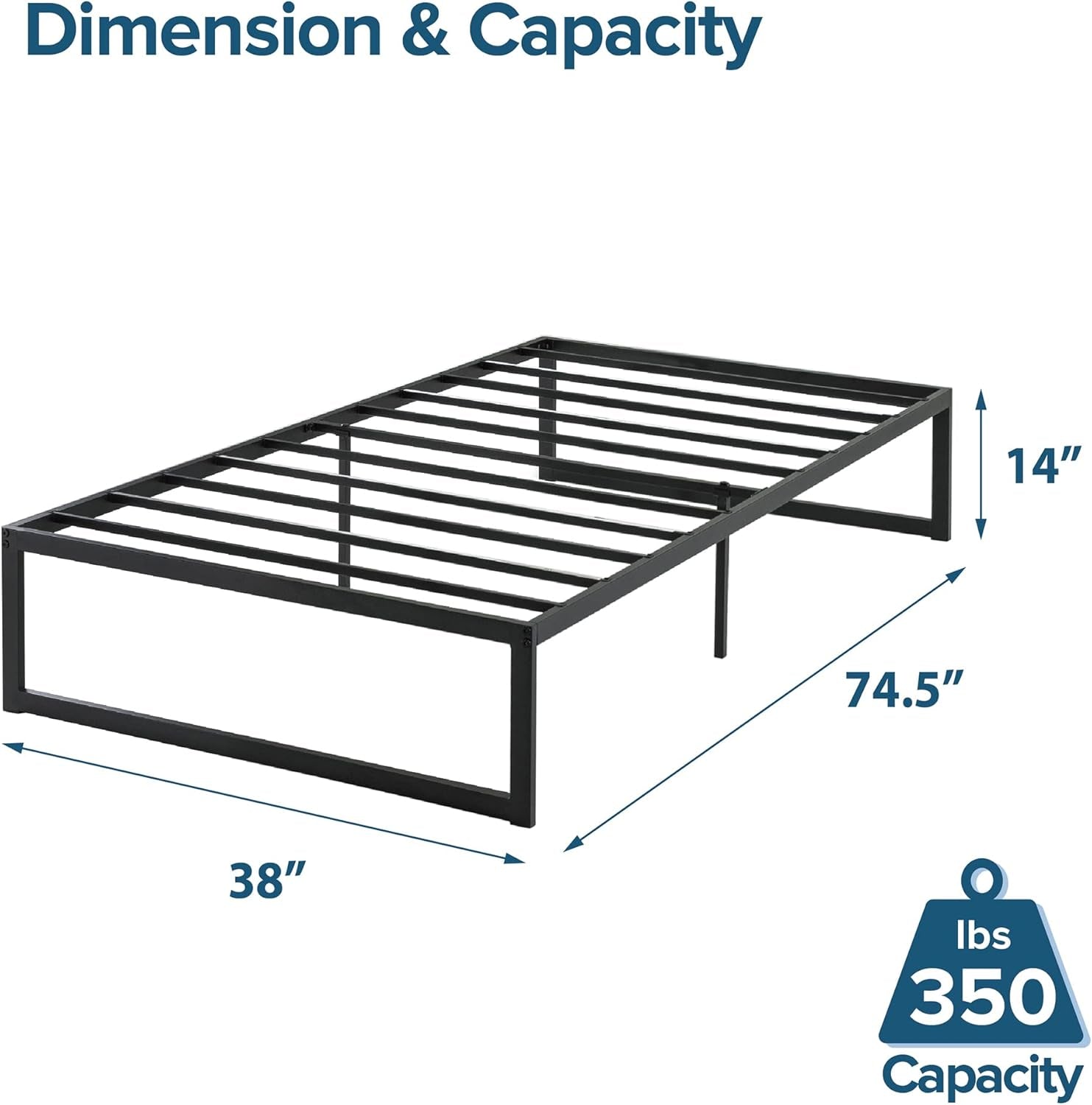 ABEL Metal Platform Bed Frame, Mattress Foundation with Steel Slat Support, No Box Spring Needed, Easy Assembly, Twin