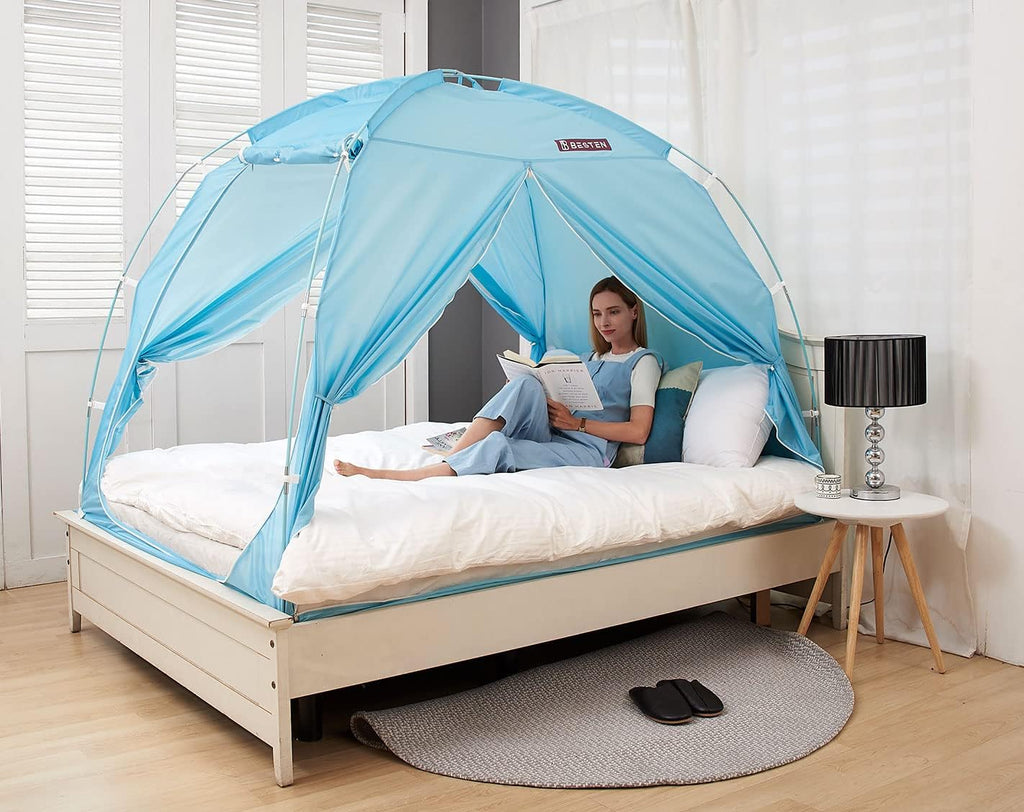 Floorless Indoor Privacy Tent on Bed for Warm and Cozy Sleep inside Drafty Room (Twin, Mint)