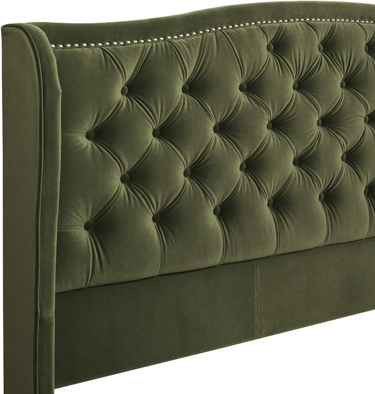 Marcella Upholstered Shelter Headboard Bed Set, King, Olive Green Performance Velvet