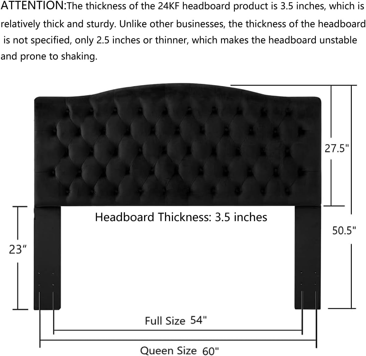 Upholstered Tufted Button Velvet Headboard,Comfortable Fashional Headboard Queen/Full Size,Black