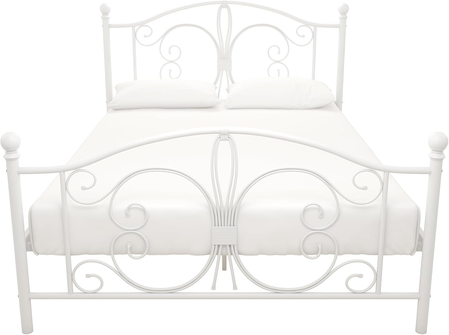 Bombay Metal Platform Bed with Parisian Style Headboard and Footboard, Adjustable Base Height for Underbed Storage, No Box Spring Needed, Full, White