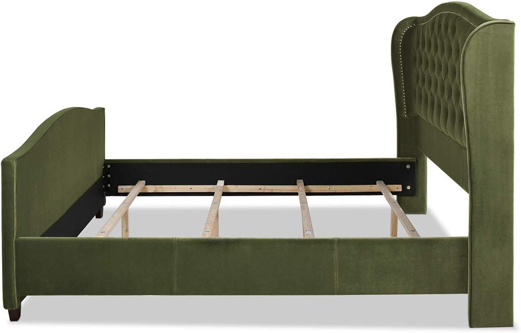 Marcella Upholstered Shelter Headboard Bed Set, King, Olive Green Performance Velvet