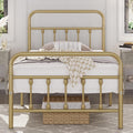 Classic Metal Platform Bed Frame Mattress Foundation with Victorian Style Iron-Art Headboard/Footboard/Under Bed Storage/No Box Spring Needed/Twin Size Antique Gold