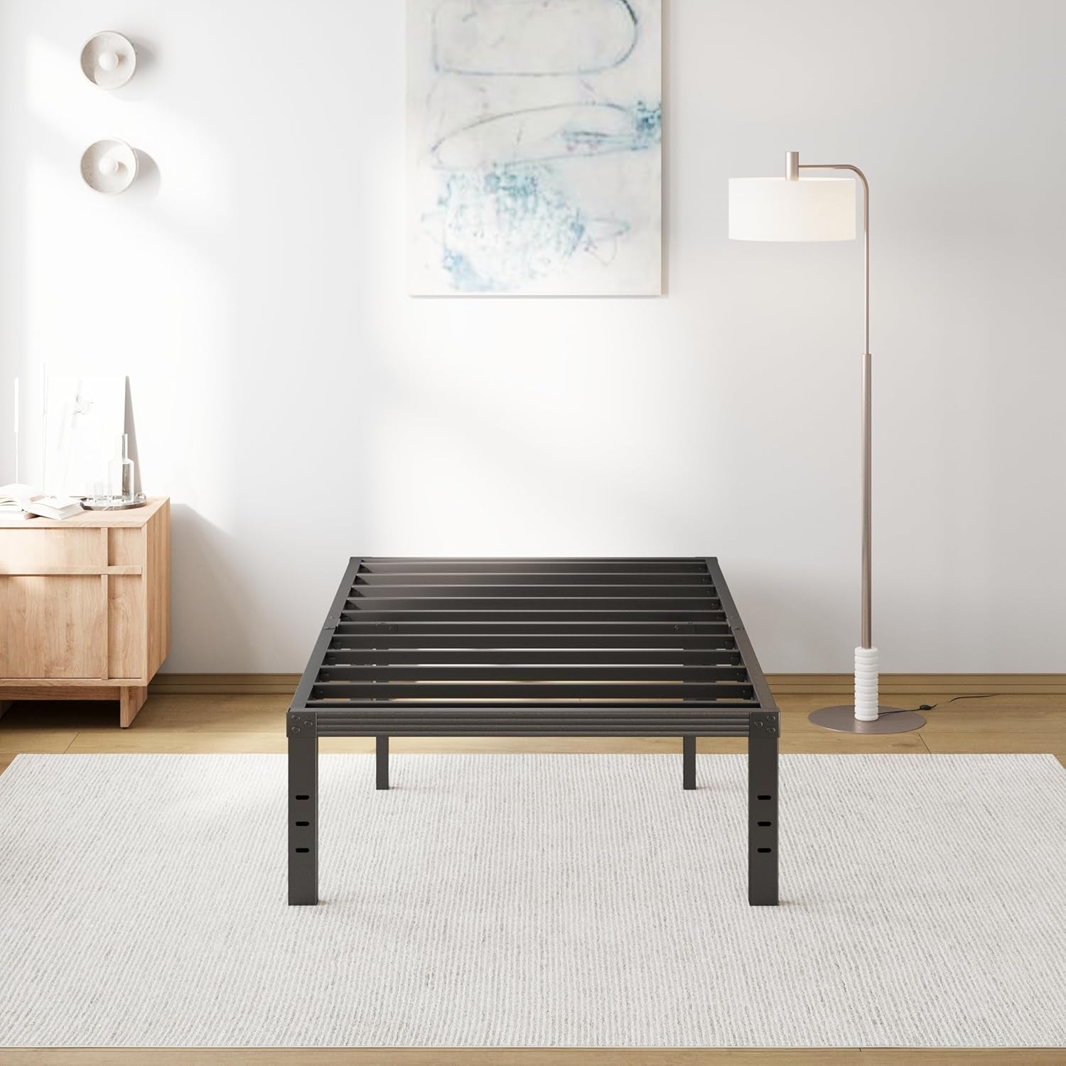 Twin XL Bed Frame 16" High Heavy Duty Steel Slats with Heavy Duty Support for Mattress, No Box Spring Needed,Noise-Free,Easy Assembly