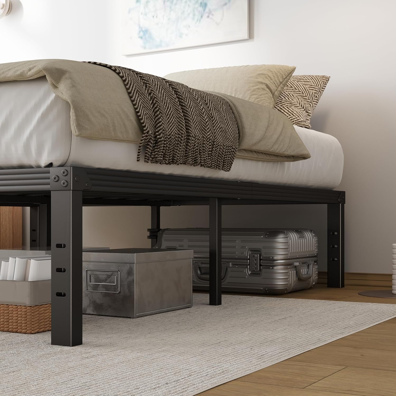 Twin XL Bed Frame 16" High Heavy Duty Steel Slats with Heavy Duty Support for Mattress, No Box Spring Needed,Noise-Free,Easy Assembly