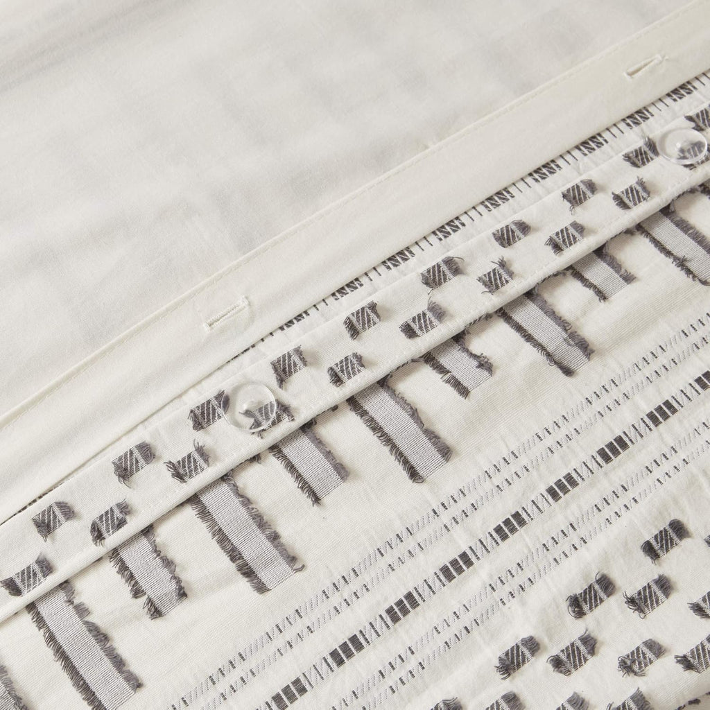 Rhea 100% Cotton Duvet Set Mid Century Modern Boho Design, All Season Comforter Cover Bedding Set, Matching Shams, King/Cal King, Geometric Clipped Jacquard Ivory 3 Piece