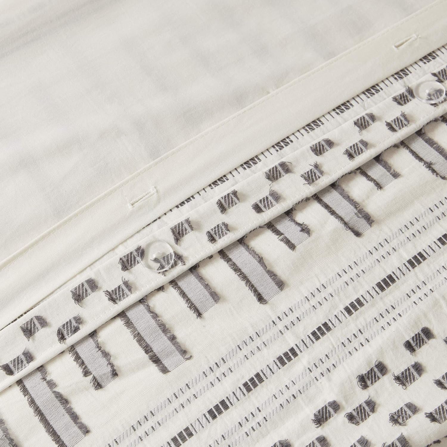 Rhea 100% Cotton Duvet Set Mid Century Modern Boho Design, All Season Comforter Cover Bedding Set, Matching Shams, King/Cal King, Geometric Clipped Jacquard Ivory 3 Piece