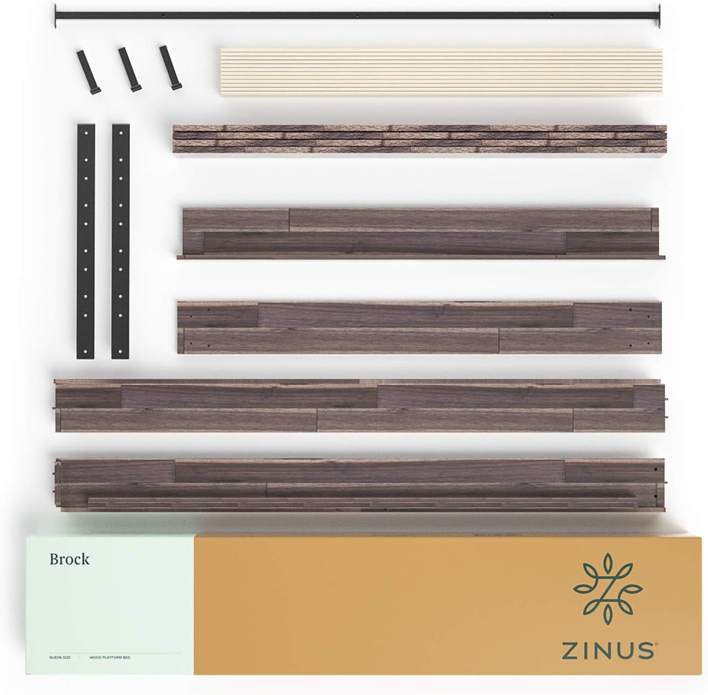 Brock Metal and Wood Platform Bed Frame, Solid Acaciawood Mattress Foundation, No Box Spring Needed, Easy Assembly, Queen