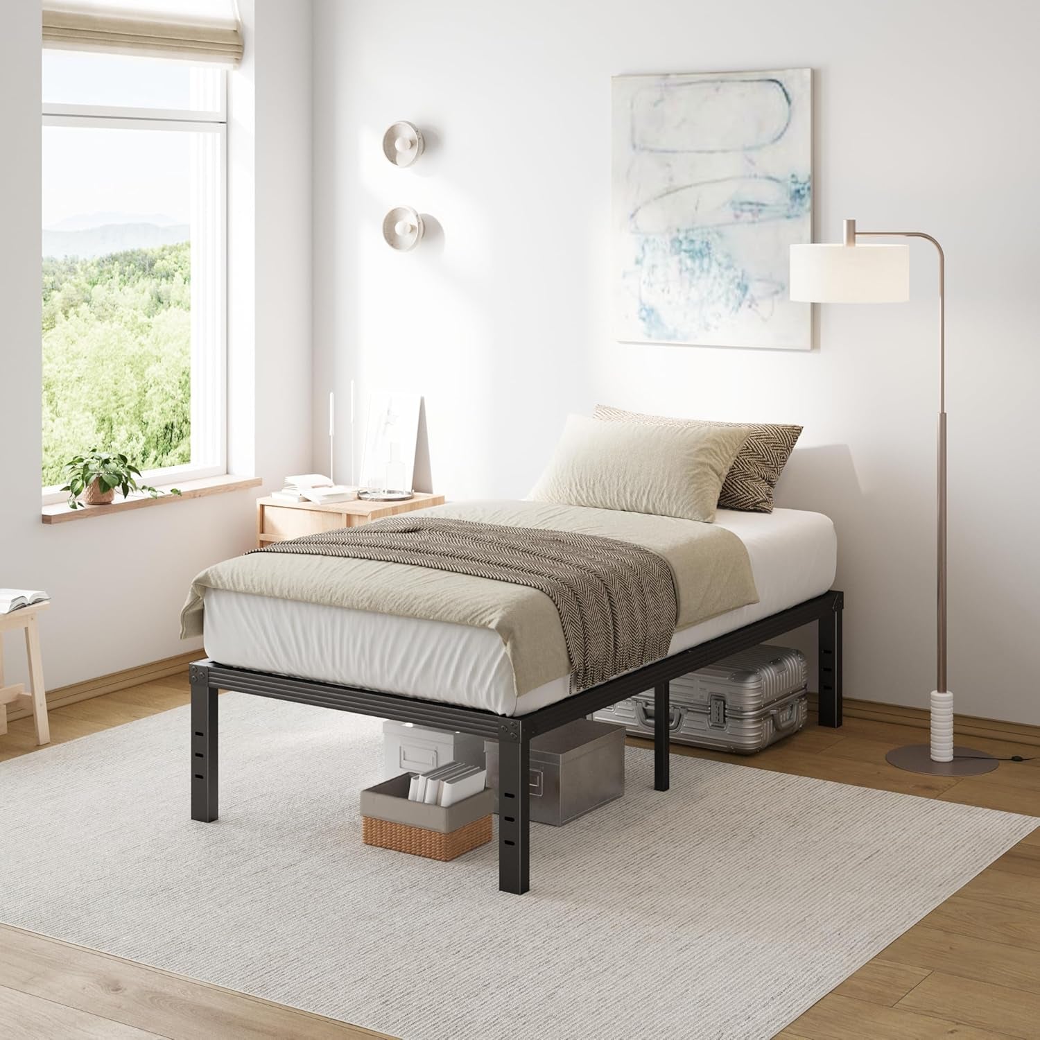 Twin XL Bed Frame 16" High Heavy Duty Steel Slats with Heavy Duty Support for Mattress, No Box Spring Needed,Noise-Free,Easy Assembly