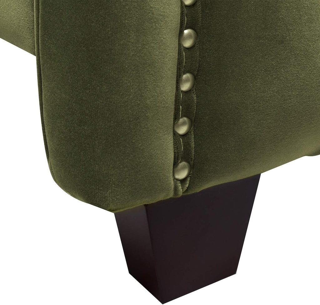 Marcella Upholstered Shelter Headboard Bed Set, King, Olive Green Performance Velvet