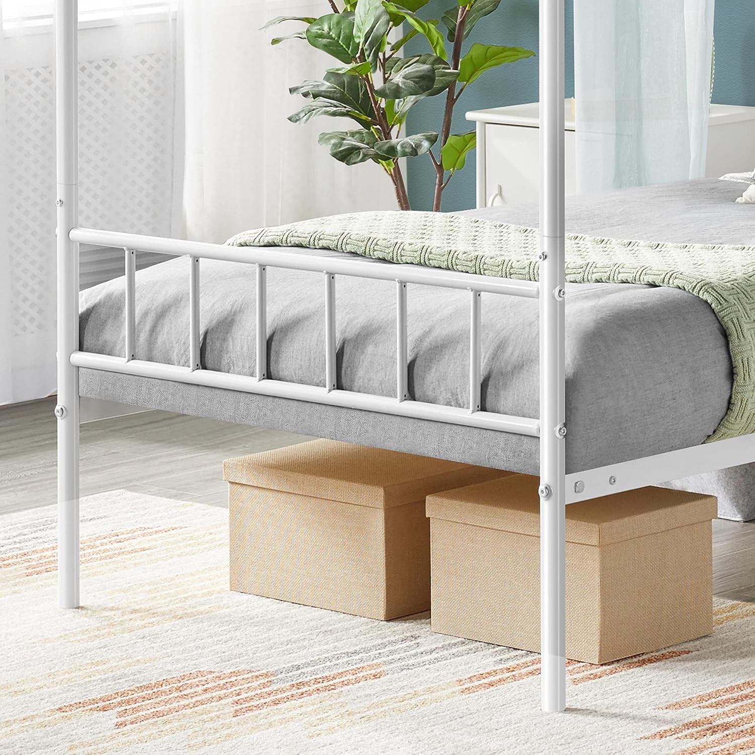 Canopy Bed Frames Platform Bed Frame Four-Poster Canopied Bed Mattress Foundation with Headboard and Footboard Sturdy Slatted Structure No Box Spring Needed Easy Assembly Twin/White
