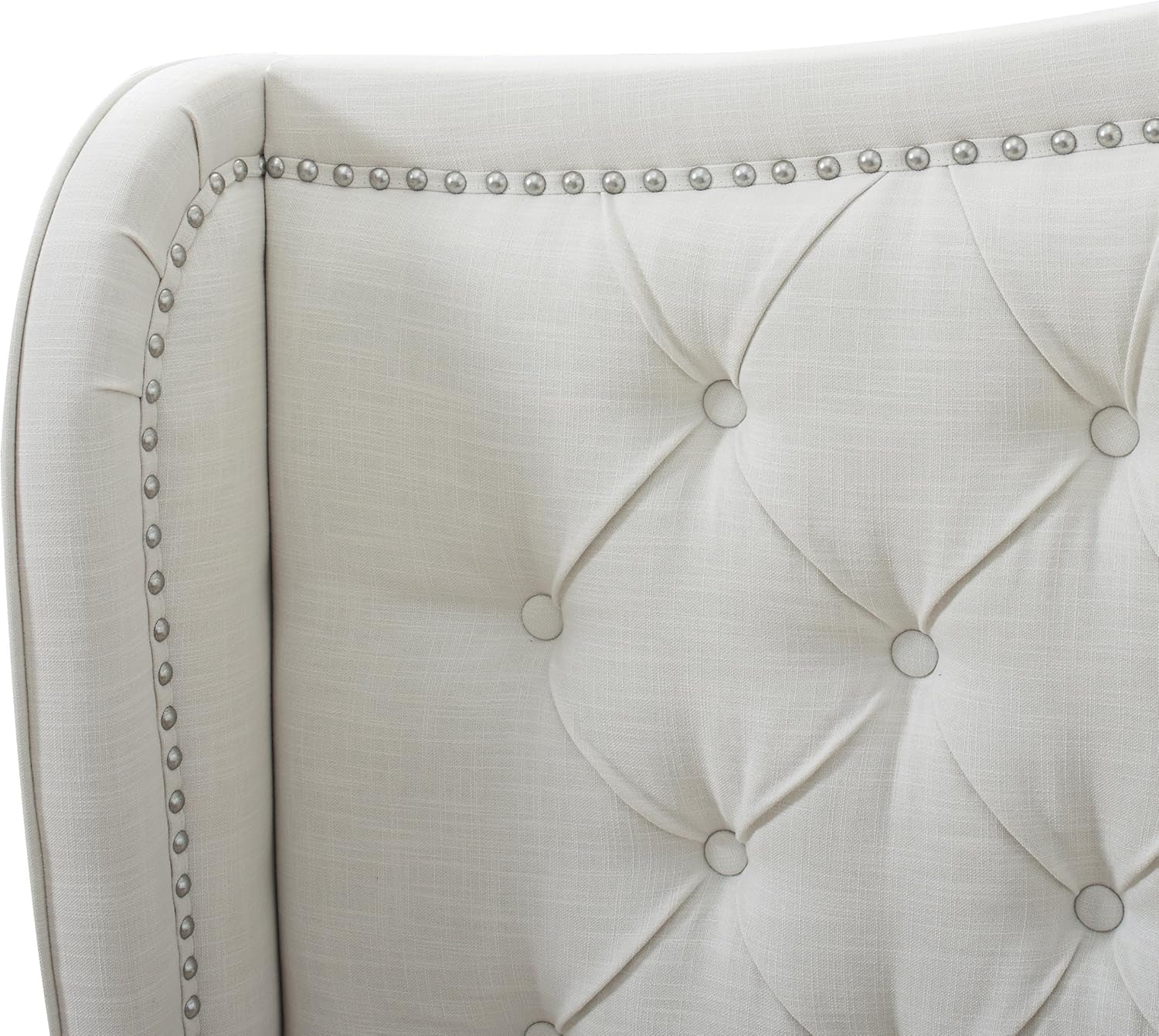 Marcella Upholstered Shelter Headboard Bed Set, King, Antique White Polyester