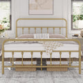 Classic Metal Platform Bed Frame Mattress Foundation with Victorian Style Iron-Art Headboard/Footboard/Under Bed Storage/No Box Spring Needed/Queen Size Antique Gold