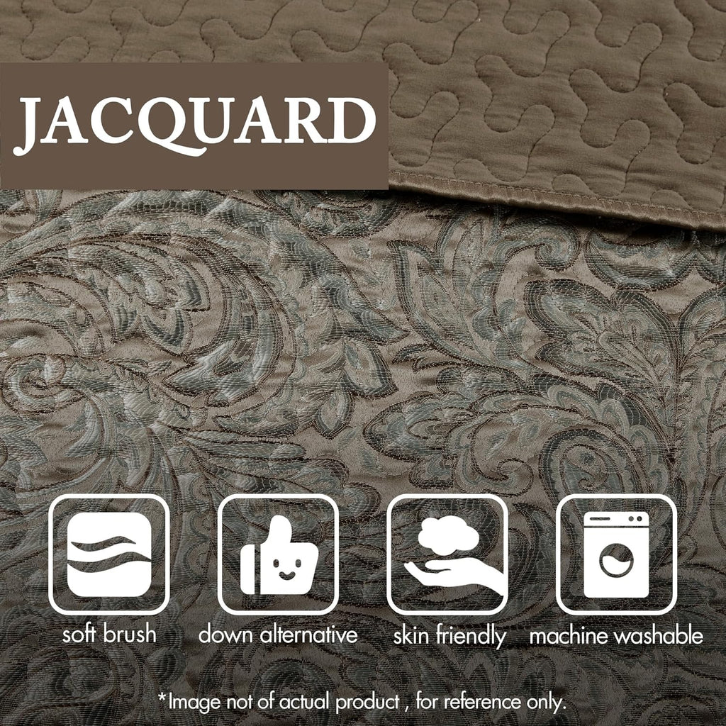 Aubrey Reversible Quilted Bedspread Set, Solid Reverse Summer Breathable, Lightweight All Season Bedding Layer, Matching Shams, Bedspread Queen(102"X118"), Blue 5 Piece