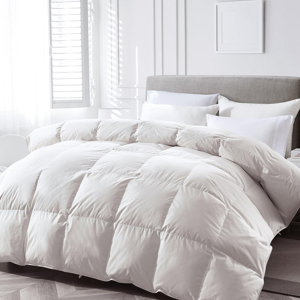 Lightweight down Feather Fibers Comforter Twin Size, Fluffy Duvet Insert for Warm Weather/Hot Sleepers -Ultra Soft 100% Organic Cotton Cover, Cooling Summer Duvet(Ivory White, 68X90)