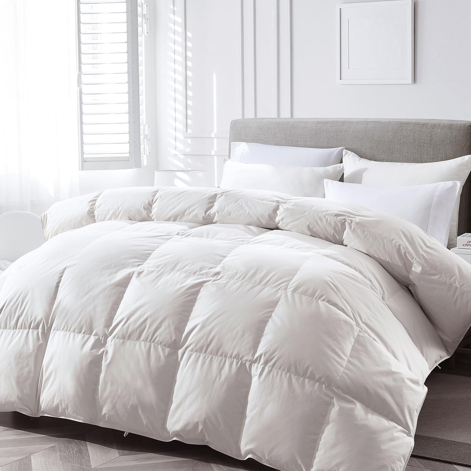Lightweight down Feather Fibers Comforter Twin Size, Fluffy Duvet Insert for Warm Weather/Hot Sleepers -Ultra Soft 100% Organic Cotton Cover, Cooling Summer Duvet(Ivory White, 68X90)