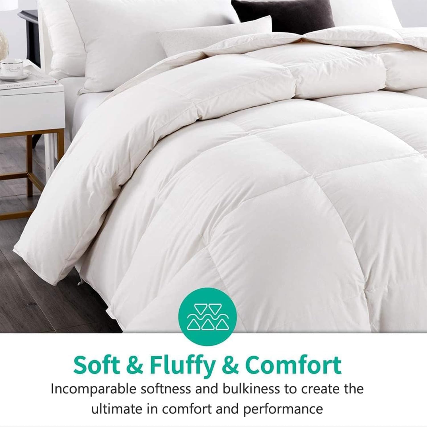 Lightweight down Feather Fibers Comforter Twin Size, Fluffy Duvet Insert for Warm Weather/Hot Sleepers -Ultra Soft 100% Organic Cotton Cover, Cooling Summer Duvet(Ivory White, 68X90)