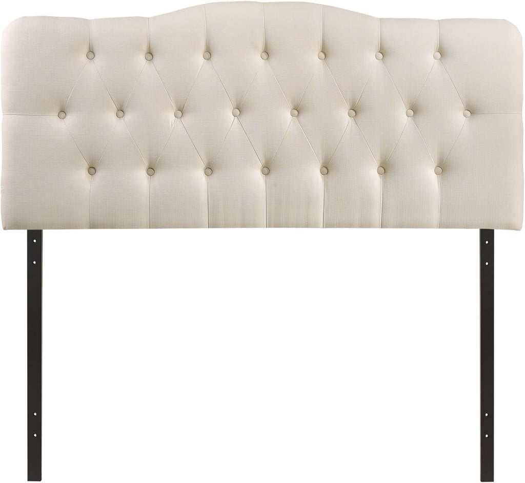 Annabel Tufted Button Linen Fabric Upholstered King Headboard in Ivory