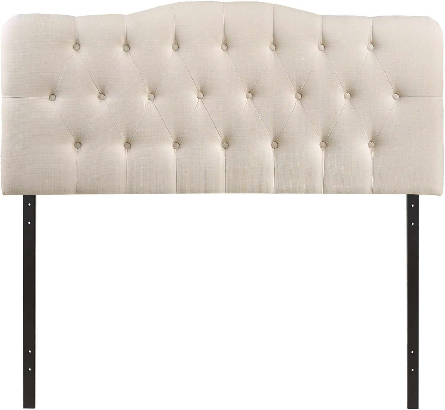 Annabel Tufted Button Linen Fabric Upholstered King Headboard in Ivory
